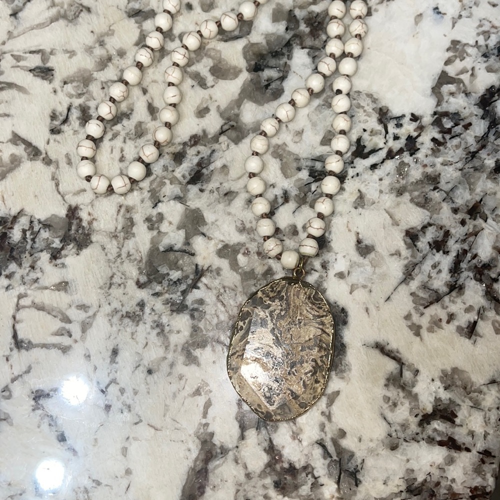 Long Cream Marble Necklace